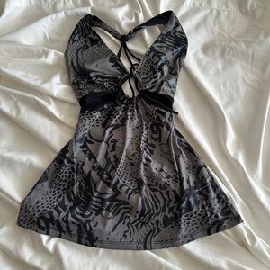 Vintage Black and Gray Animal Print Crop Top